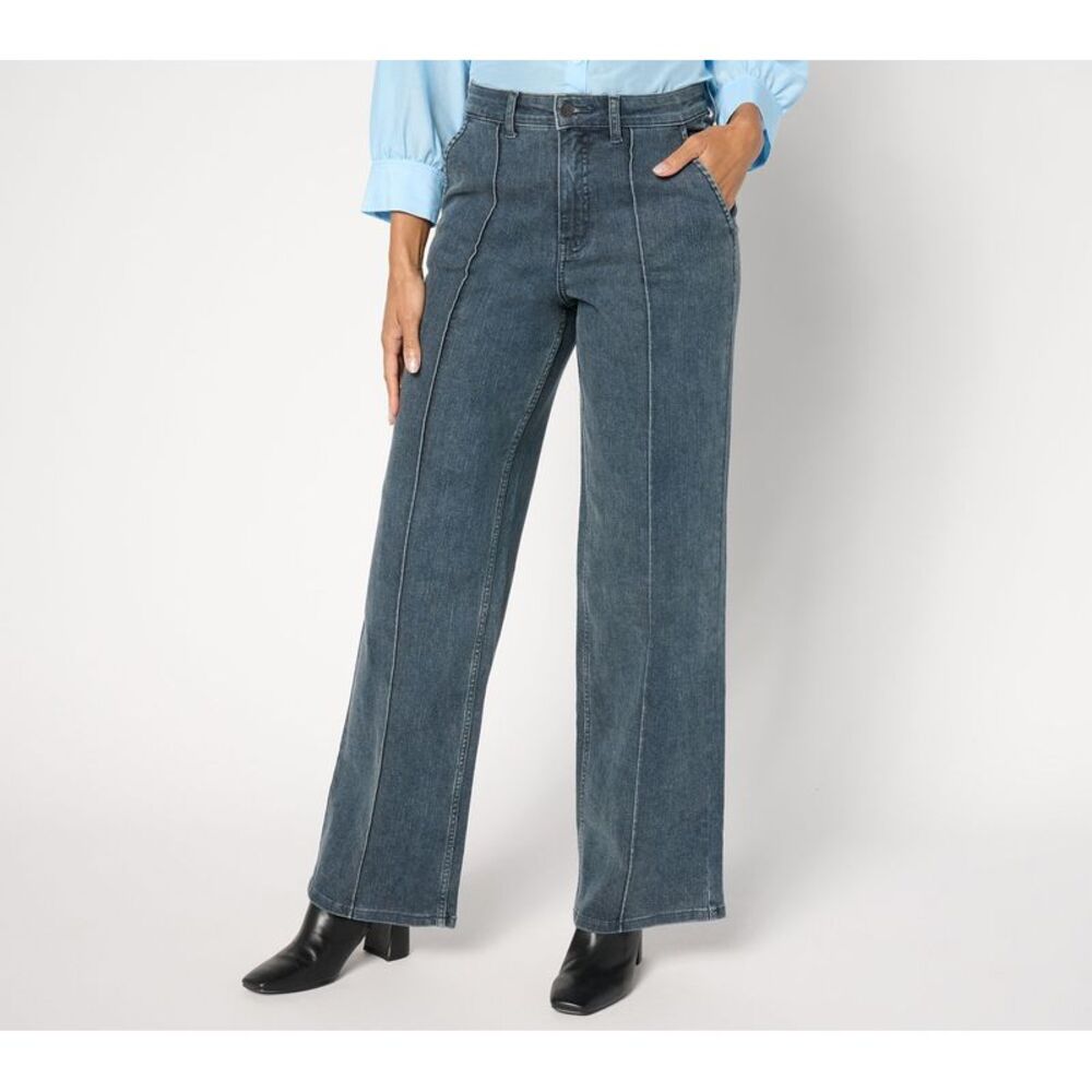 Me by Jennie Garth Women's Pants Sz 16 Boston Pintuck Wide Leg Jeans Gray